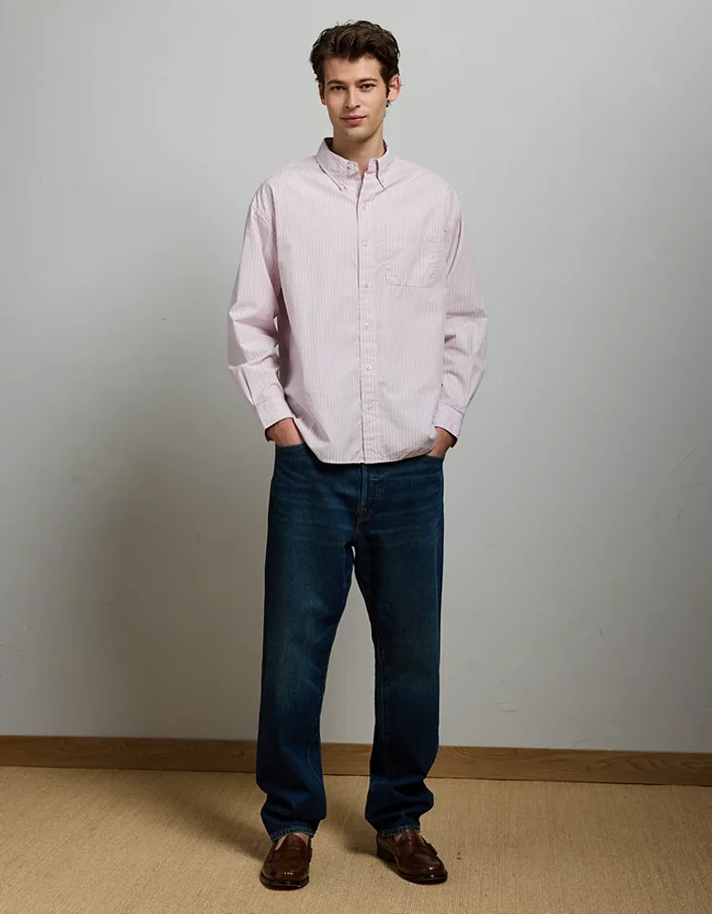 AE77 Premium Relaxed Striped Poplin Button-Up Shirt