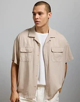 AE77 Premium Relaxed Short-Sleeve Button-Up Shirt