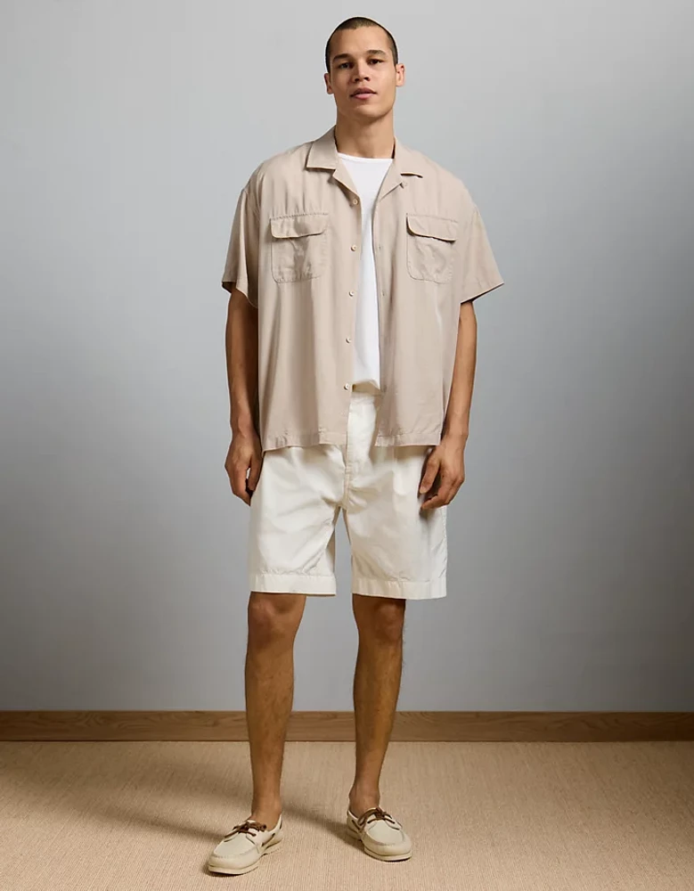 AE77 Premium Relaxed Short-Sleeve Button-Up Shirt