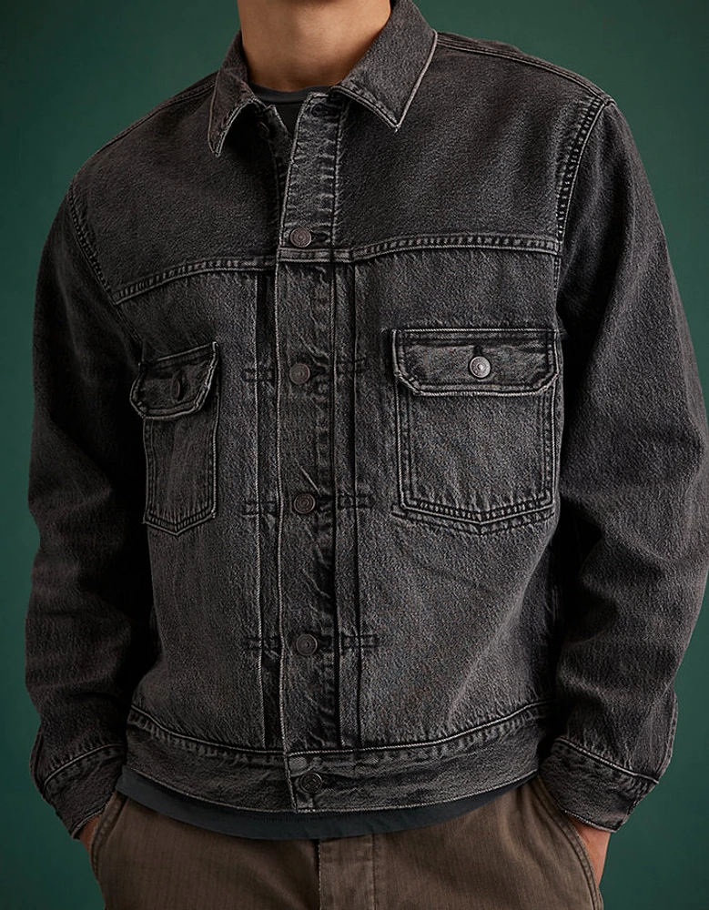 Veste de camionneur ajustée en denim haut gamme AE77