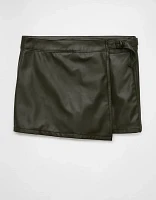 AE High-Waisted Vegan Leather Wrap Skort