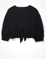 AE V-Neck Lace Tie-Front Blouse