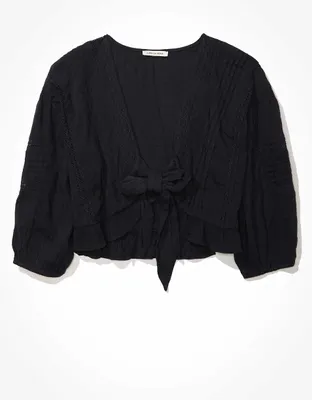 AE V-Neck Lace Tie-Front Blouse