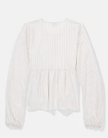 AE Tie-Front Long-Sleeve Peasant Top