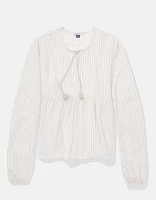 AE Tie-Front Long-Sleeve Peasant Top