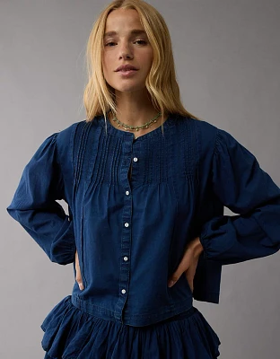 AE Pintucked Long-Sleeve Blouse