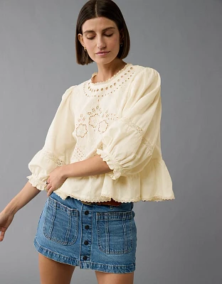 AE High-Neck Eyelet Blouse