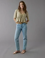AE Embroidered Tie Front V-Neck Blouse