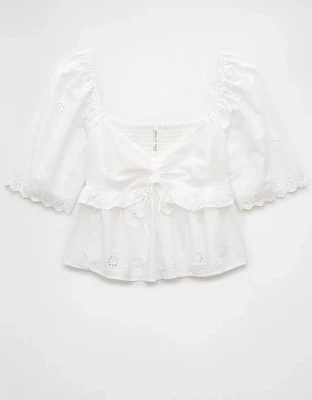 AE Flutter Sleeve Eyelet Babydoll Blouse