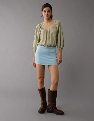 AE Long-Sleeve Open Neck Blouse