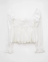 AE Long-Sleeve Smocked Babydoll Blouse