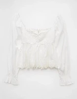 AE Long-Sleeve Smocked Babydoll Blouse