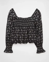 AE Long-Sleeve Smocked Babydoll Blouse