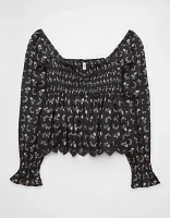 AE Long-Sleeve Smocked Babydoll Blouse