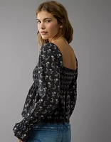 AE Long-Sleeve Smocked Babydoll Blouse