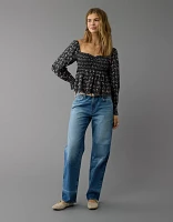 AE Long-Sleeve Smocked Babydoll Blouse