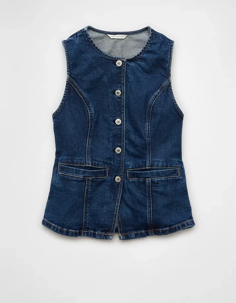 AE Crew Neck Button-Up Denim Vest