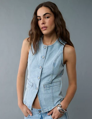 AE Crew Neck Button-Up Denim Vest