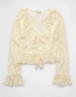 AE Lace Bell Sleeve Ruffle Blouse