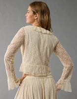 Blouse en dentelle à manches cloches avec volants AE