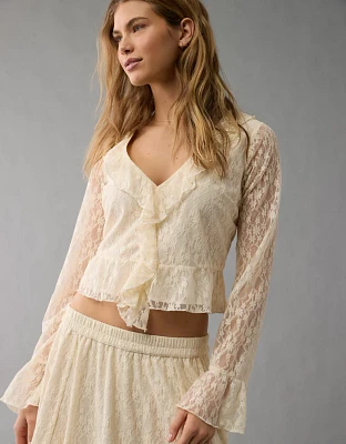 AE Lace Bell Sleeve Ruffle Blouse