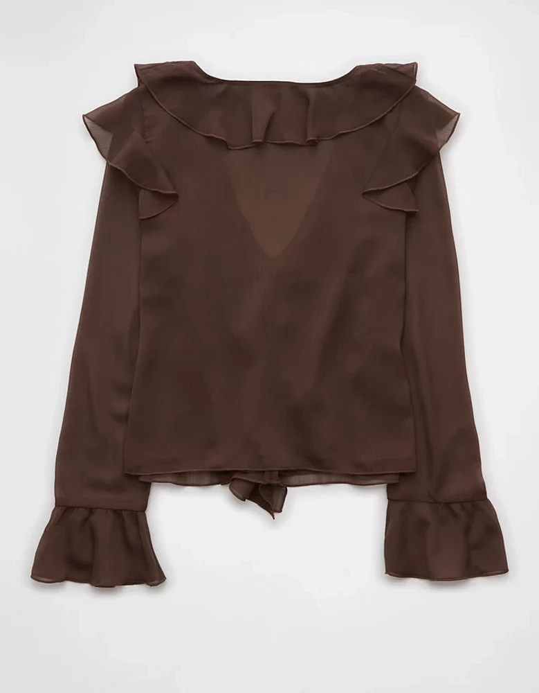 AE Chiffon Bell Sleeve Ruffle Blouse