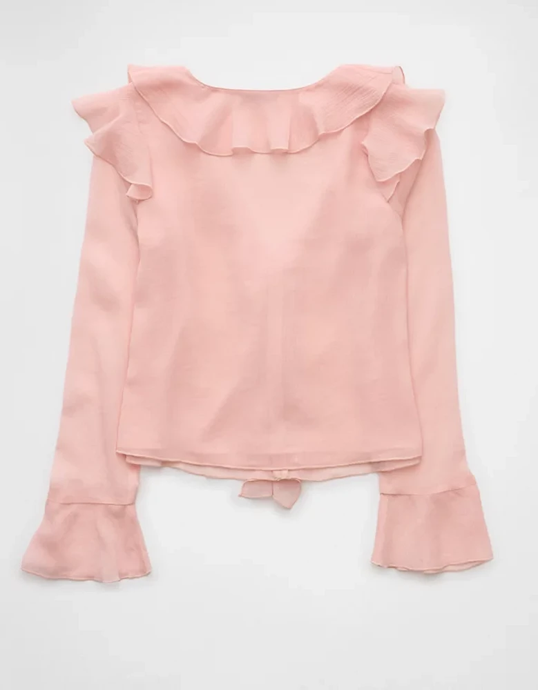 Blouse à volants manches cape flottantes en chiffon AE