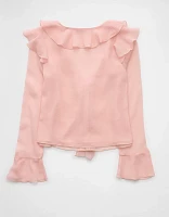 Blouse à volants manches cape flottantes en chiffon AE