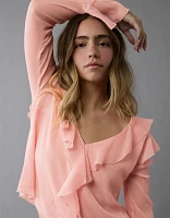 Blouse à volants manches cape flottantes en chiffon AE