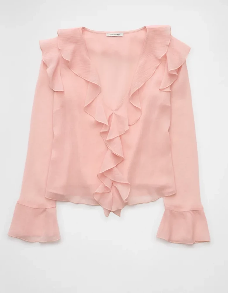Blouse à volants manches cape flottantes en chiffon AE