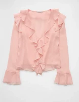 Blouse à volants manches cape flottantes en chiffon AE