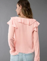 Blouse à volants manches cape flottantes en chiffon AE