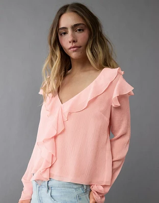 Blouse à volants manches cape flottantes en chiffon AE