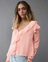 Blouse à volants manches cape flottantes en chiffon AE