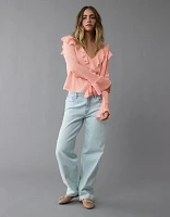 Blouse à volants manches cape flottantes en chiffon AE