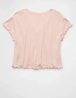 AE Soft & Sexy V-Neck Cropped Waffle T-Shirt