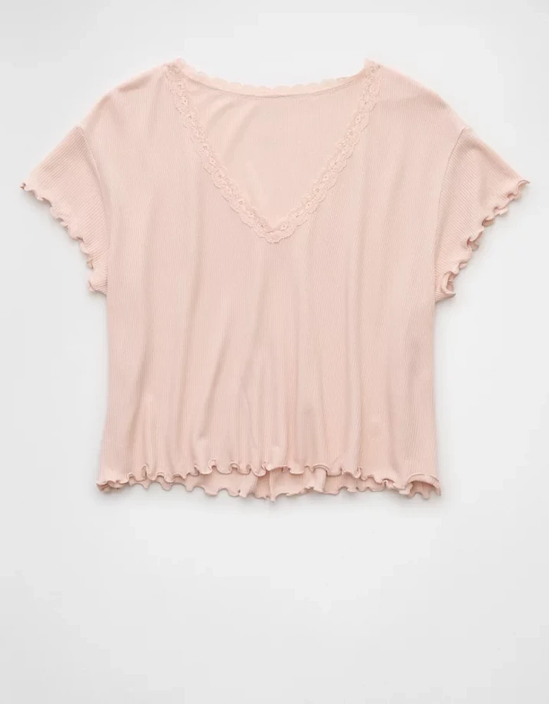 AE Soft & Sexy V-Neck Cropped Waffle T-Shirt