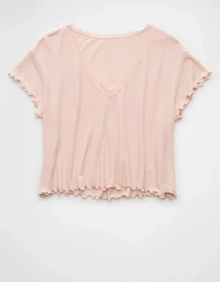 AE Soft & Sexy V-Neck Cropped Waffle T-Shirt