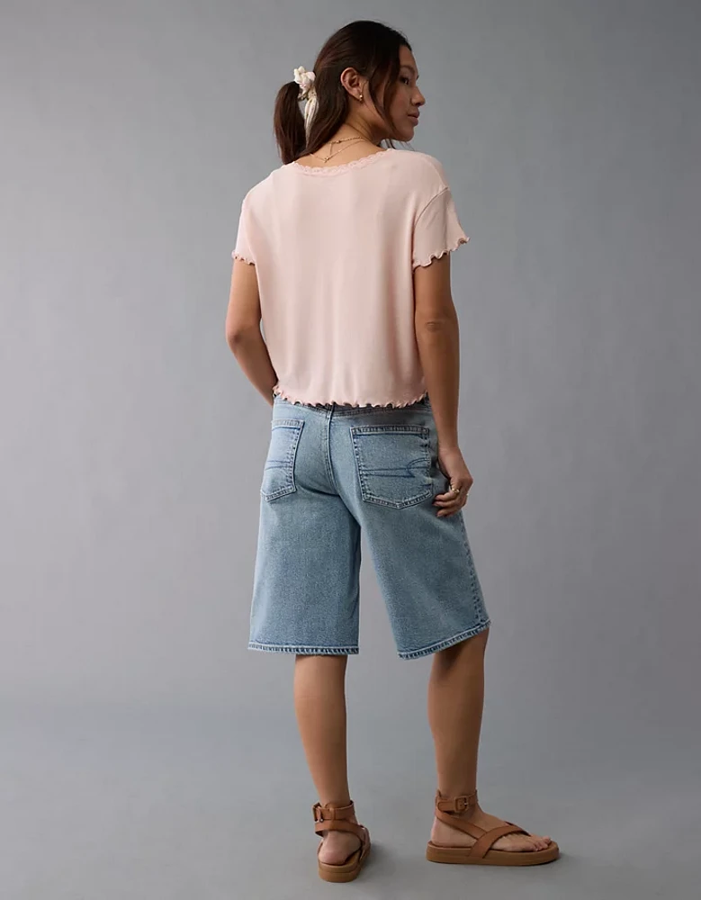 AE Soft & Sexy V-Neck Cropped Waffle T-Shirt