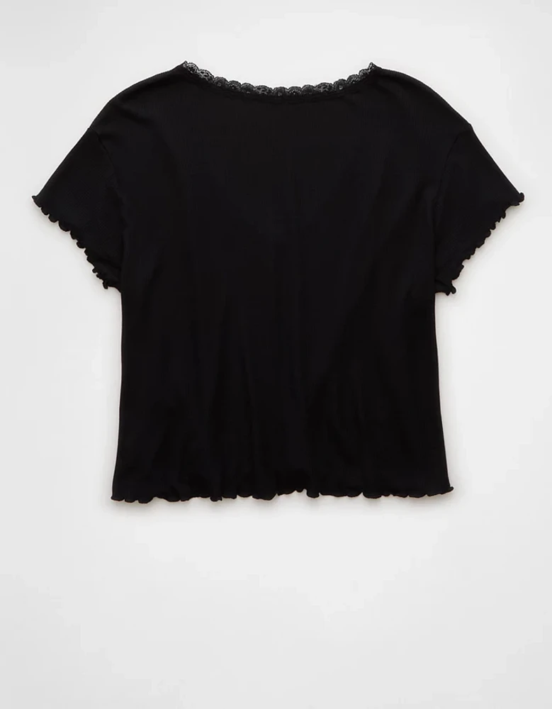 AE Soft & Sexy V-Neck Cropped Waffle T-Shirt