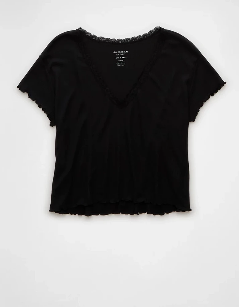 AE Soft & Sexy V-Neck Cropped Waffle T-Shirt