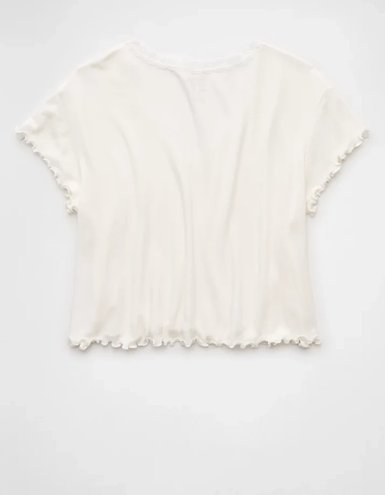 T-shirt court gaufré à encolure en V Doux et sexy AE