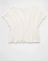 T-shirt court gaufré à encolure en V Doux et sexy AE