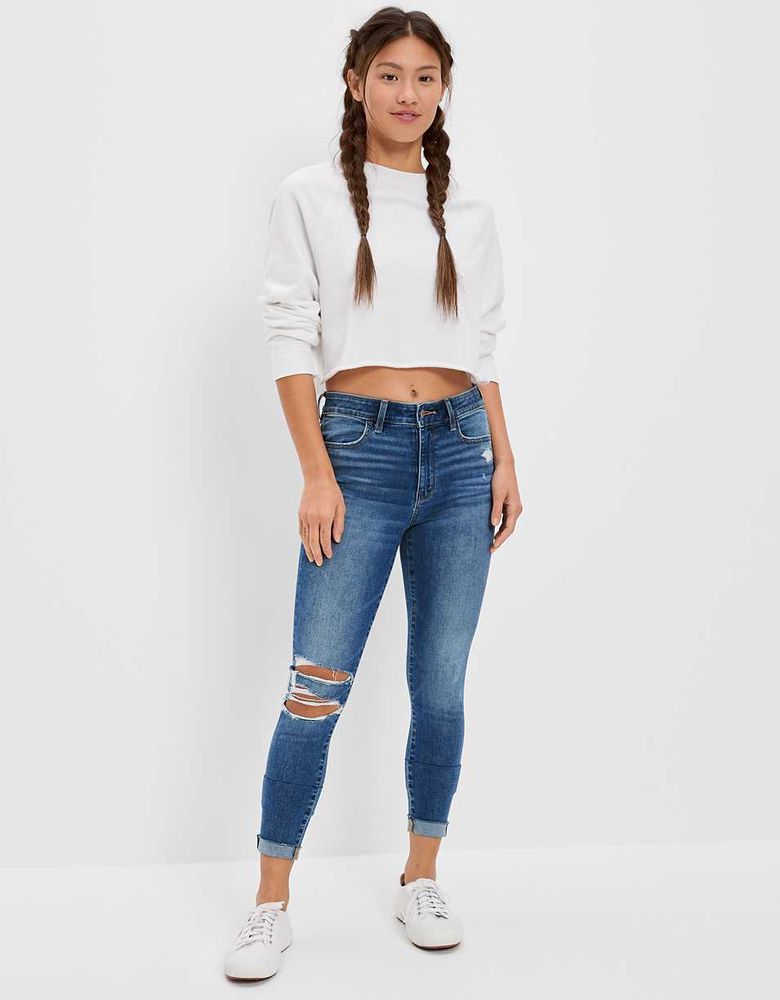 AE Next Level Curvy High-Waisted Ripped Denim Short Short