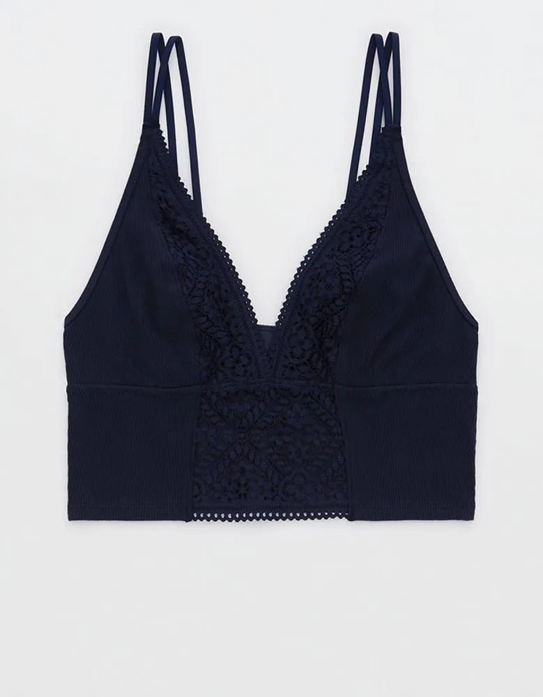 Aerie Superchill Cozy Lace Ribbed Bra Top