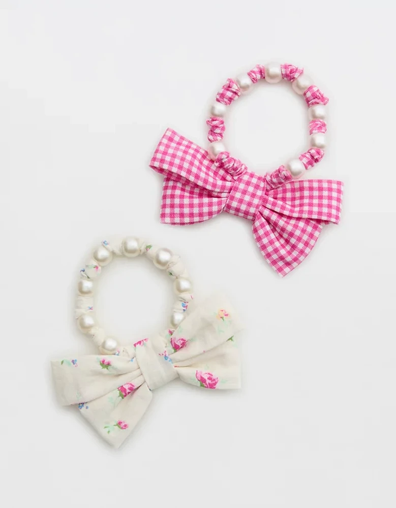 Aerie Pearl & Bow Beaded Hair Tie 2-Pack