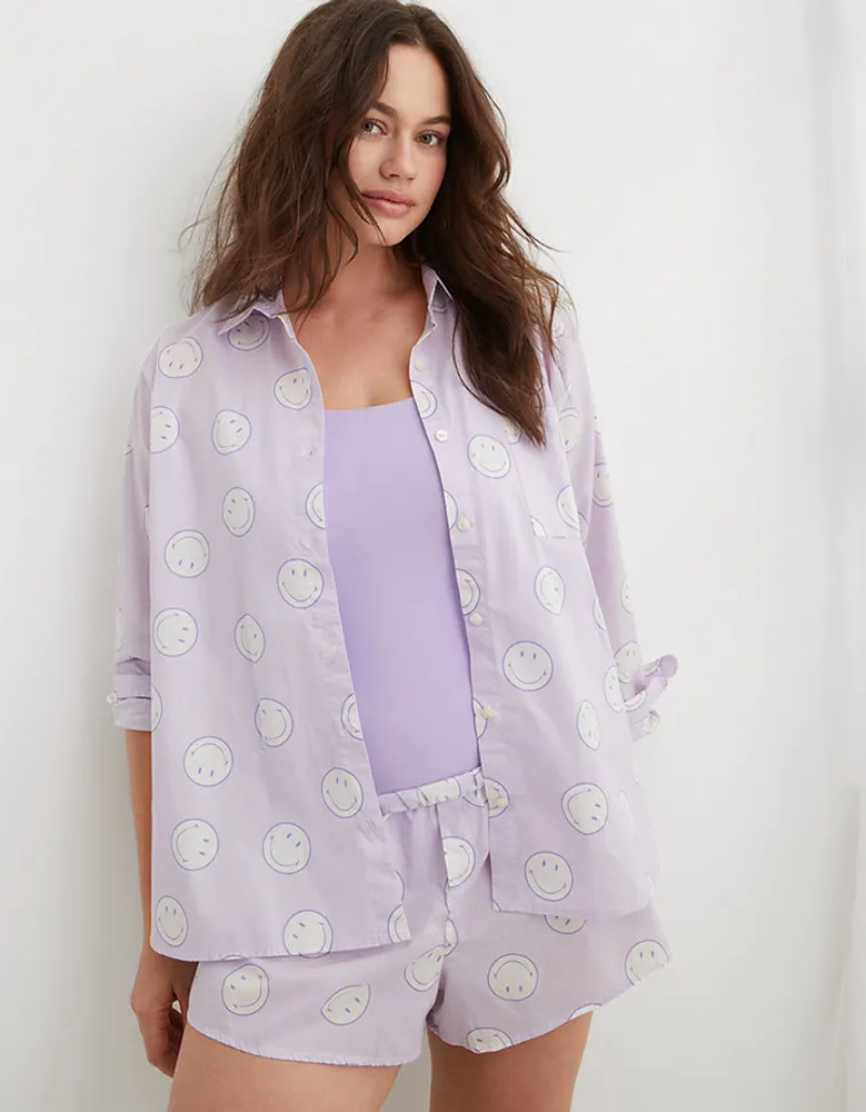 Aerie Smiley® Poplin PJ-to-Party Shirt