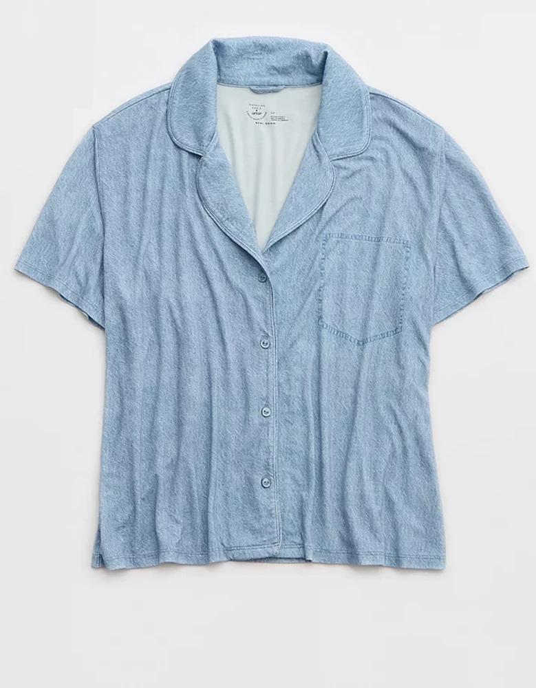 AE x Aerie Match Made Denim Real Soft® Short Sleeve Shirt