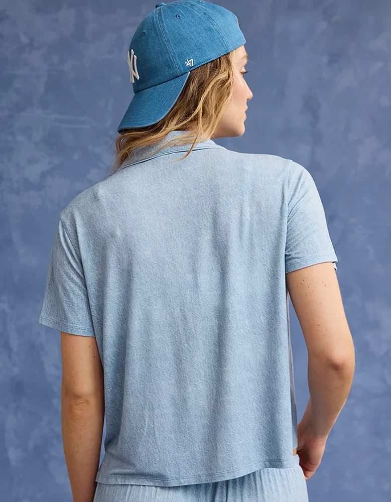 AE x Aerie Match Made Denim Real Soft® Short Sleeve Shirt