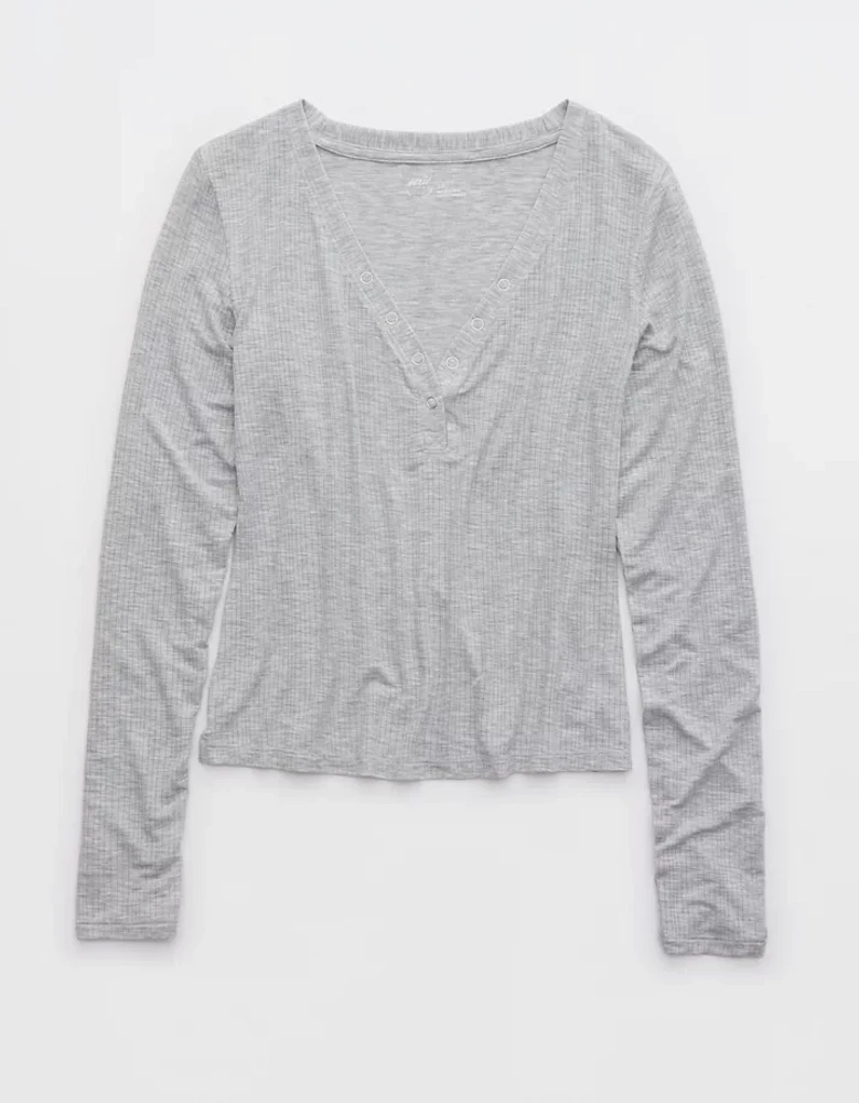 Superchill Modal Rib Long Sleeve Henley T-Shirt